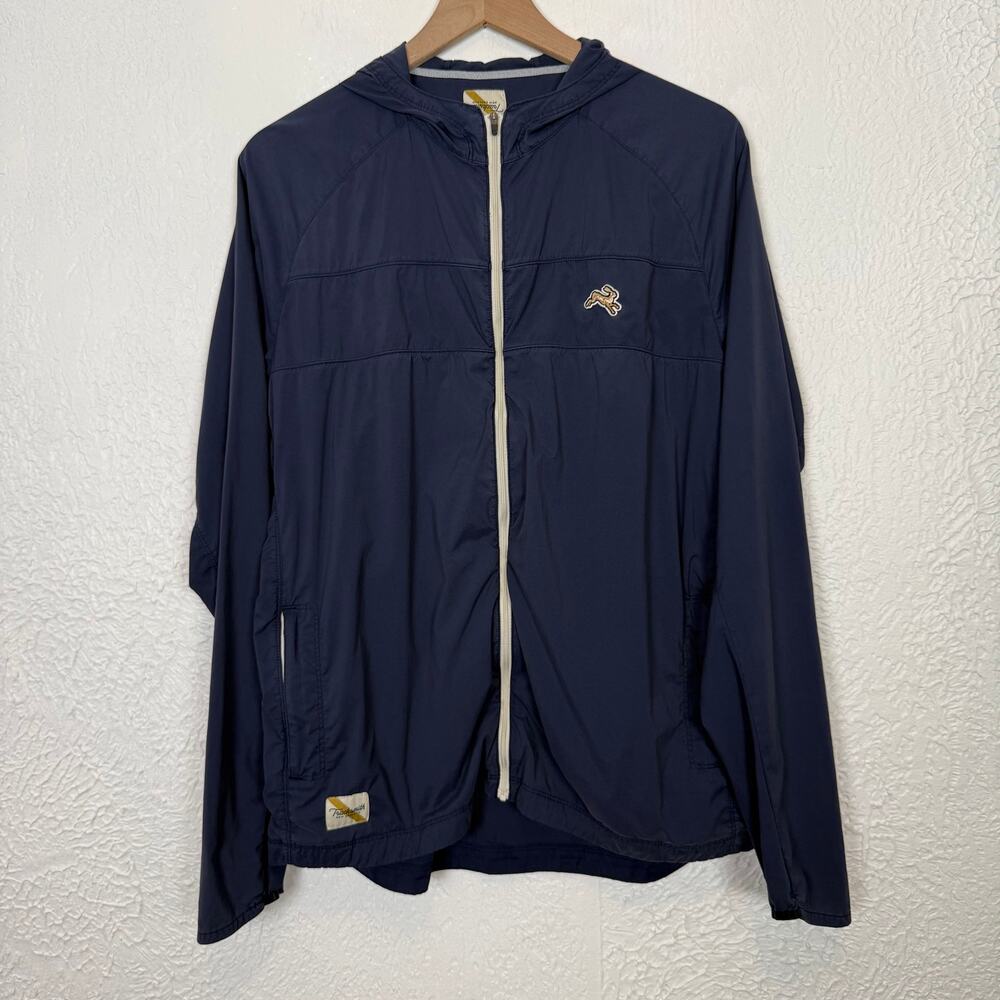 Tracksmith Men's Waite Hooded Windbreaker Lightweight Jacket Navy Blue Large